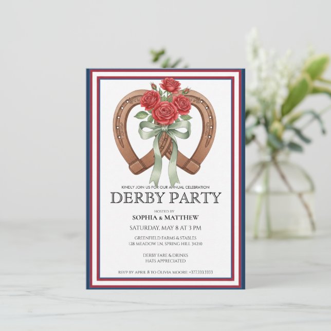 Derby Party Invitation Horseshoe Floral Wall Art Inbjudningar (Stående Fram)