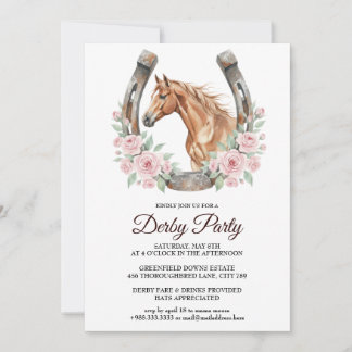 Derby Party Invitation with Horse & Floral Art Inbjudningar