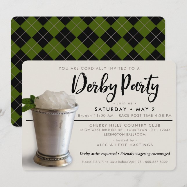 Derby Party | Mint Julep Inbjudningar (Fram/baksida)