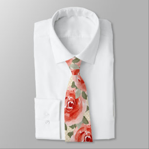 Derby Röd ros på White & Cream Dots Tie Slips