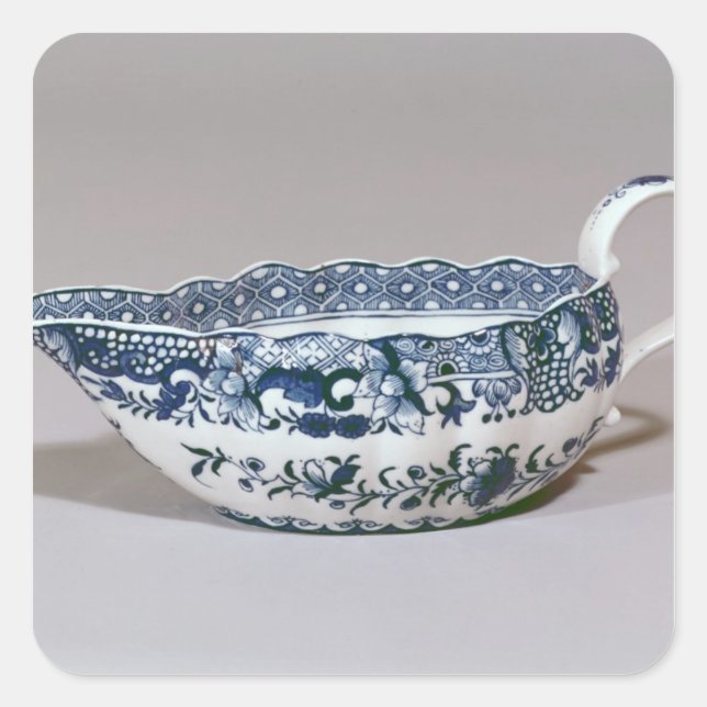 Derby sauceboat, 1765 fyrkantigt klistermärke (Framsida)