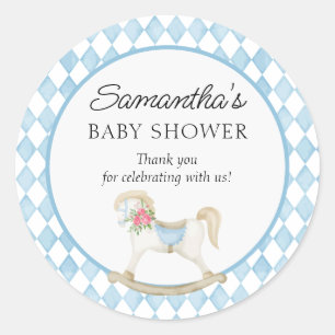Derby Tävling Rocking Horse Watercolor Baby Shower Runt Klistermärke
