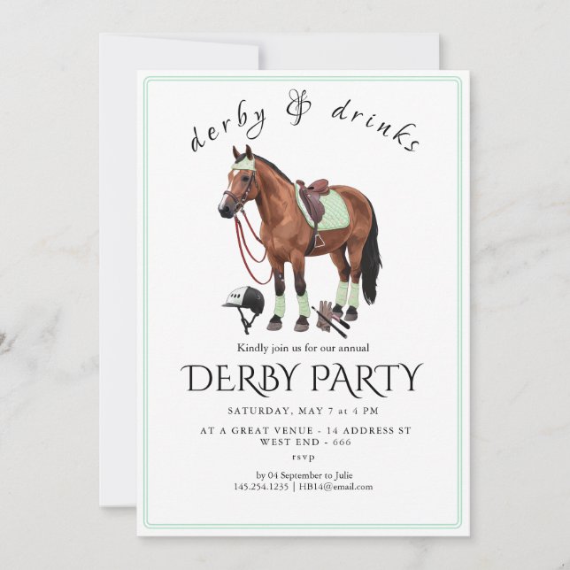 Derbyfest Invitation – Blommig Hästhuvud med Ro Inbjudningar (Framsida)