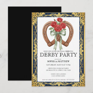 Derbyfestinladning Hästsadel Blommig Elegant Inbjudningar