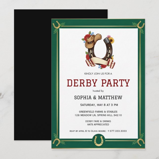 Derbyfestinladning Vintage Equestrian stil Inbjudningar (Fram/baksida)