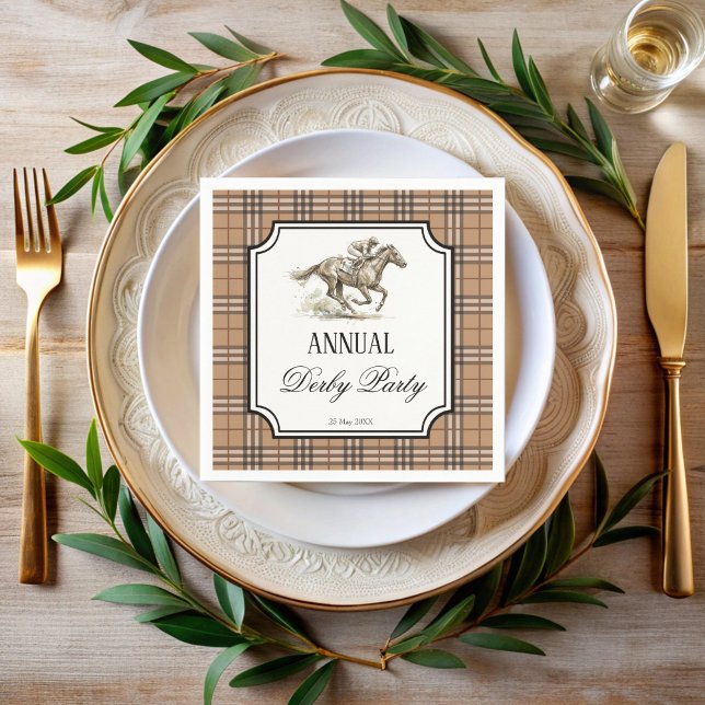 Derbyhästkapplöpningsfest elegant gingham pappersservett (Derby horse racing party elegant gingham personalized napkins equestrian party supplies)