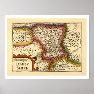 Derbyshire (Darbyshire) County England Antique Kar Poster
