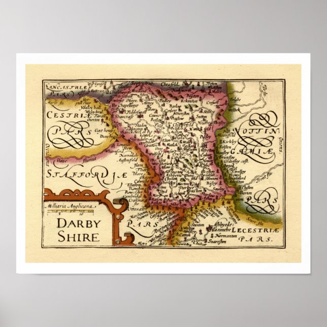 Derbyshire (Darbyshire) County England Antique Kar Poster (Framsidan)