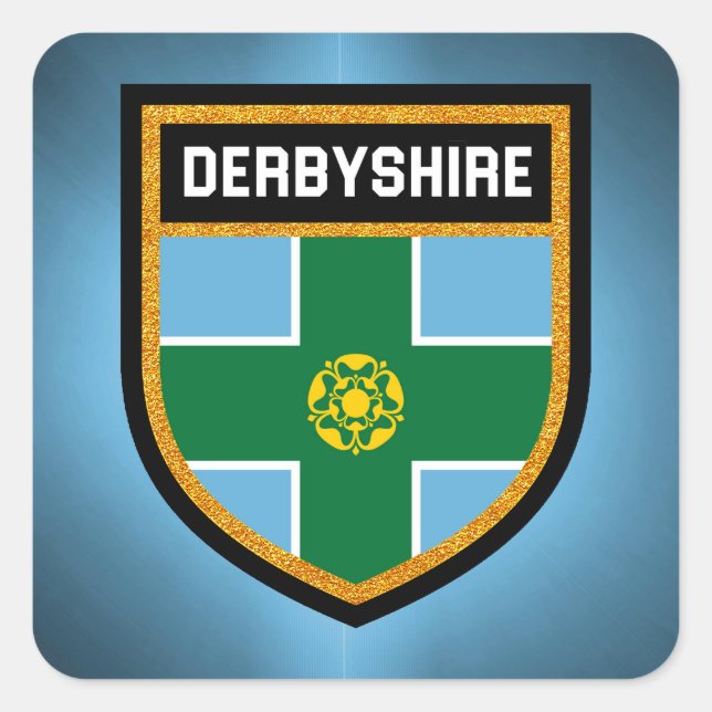 Derbyshire Flagga Fyrkantigt Klistermärke (Framsida)