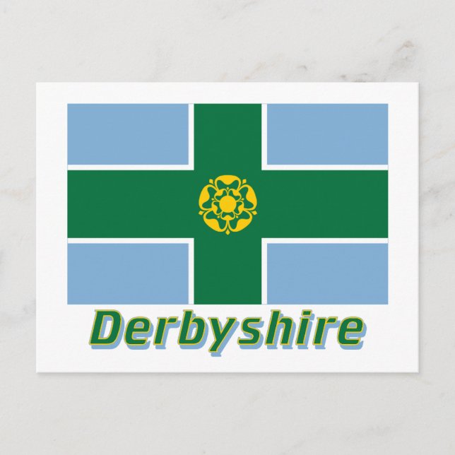 Derbyshire Flagga med Namn Vykort (Framsida)