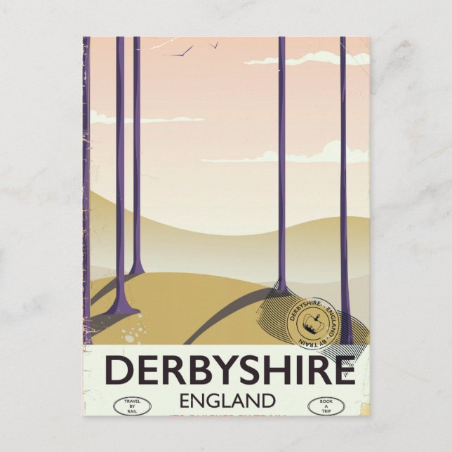 Derbyshire vintage Rail poster. Vykort (Framsida)