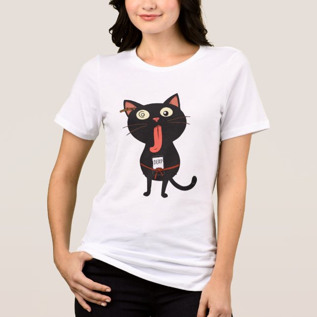 Derpy Black Cat med Goofy Expression T Shirt (Framsida)