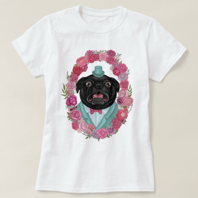 Derpy Black Pug i Top hat T Shirt (Design framsida)