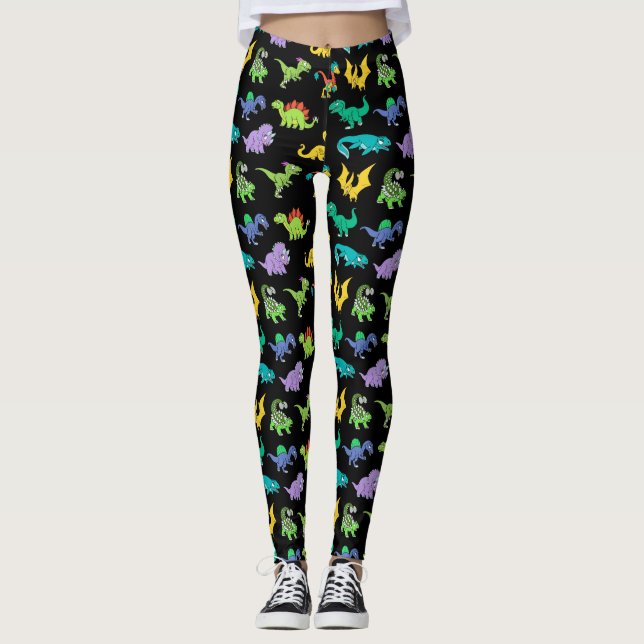 Derpy Dinosaursmönster Leggings (Framsida)