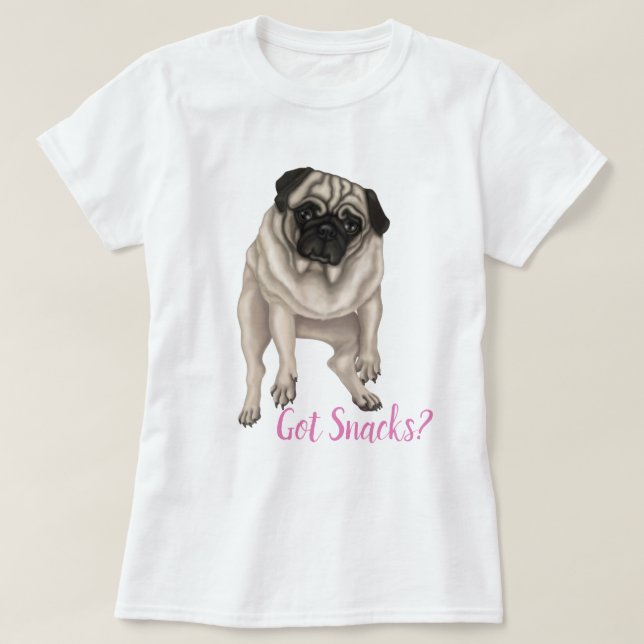 Derpy Pug - Har Snacks? T Shirt (Design framsida)