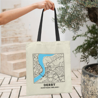 Derry, Northern Ireland City Map Tote Bag Tygkasse