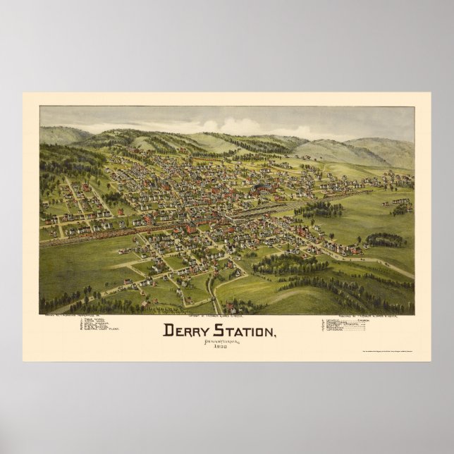Derry Station, PA Panoramic Karta - 1900 Poster (Framsidan)