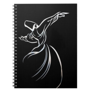 Dervish Line Teckning Calligrapy Stil in White Anteckningsbok Med Spiral