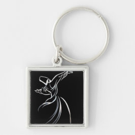 Dervish Line Teckning Calligrapy Stil in White Fyrkantig Silverfärgad Nyckelring