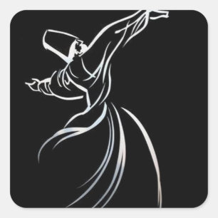Dervish Line Teckning Calligrapy Stil in White Fyrkantigt Klistermärke