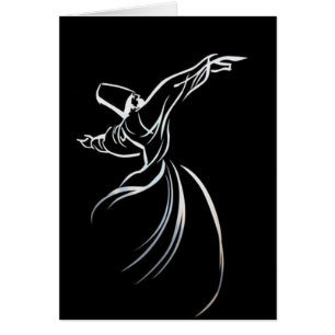 Dervish Line Teckning Calligrapy Stil in White Hälsningskort