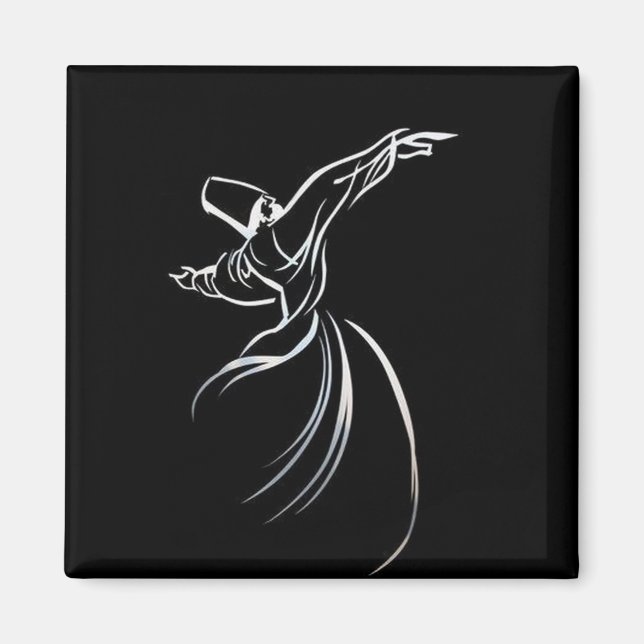 Dervish Line Teckning Calligrapy Stil in White Magnet (Framsidan)