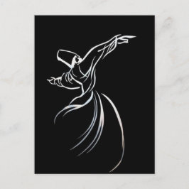 Dervish Line Teckning Calligrapy Stil in White Vykort
