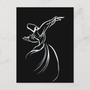 Dervish Line Teckning Calligrapy Stil in White Vykort