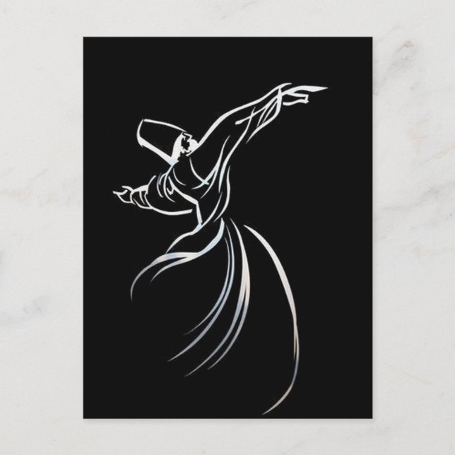 Dervish Line Teckning Calligrapy Stil in White Vykort (Framsida)
