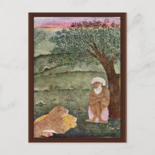 Dervish med ett lejon och en tiger. Mughal-målning Vykort
