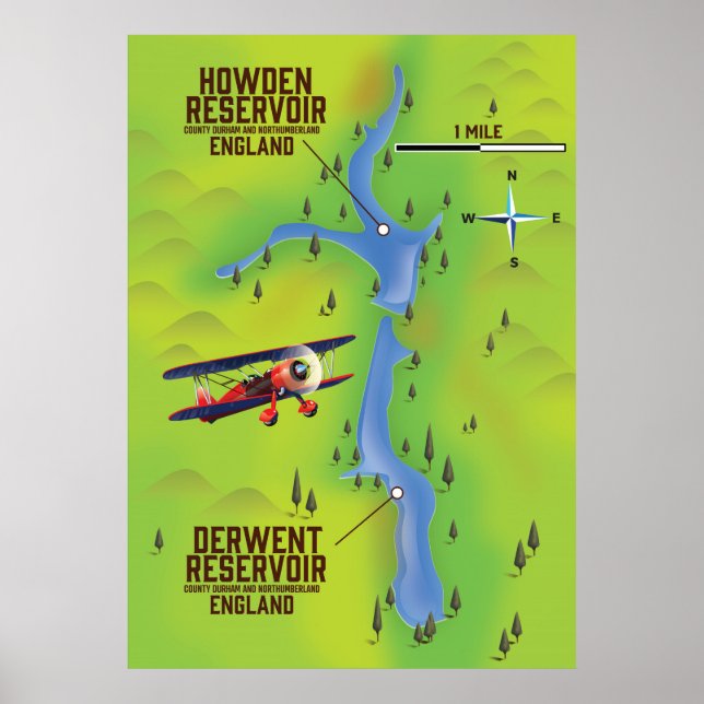 Derwent & Howden Reservoirs karta poster (Framsidan)
