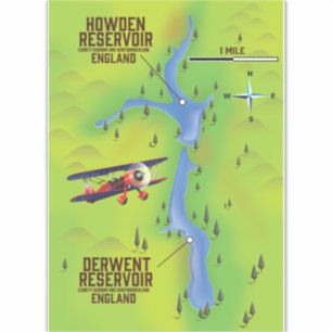 Derwent & Howden Reservoirs karta poster Klistermärken