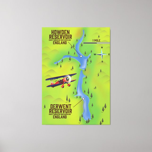 Derwent & Howden Reservoirs kartposter Canvastryck (Framsida)