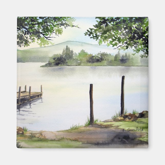 Derwent Vatten Keswick England Watercolor Painting Magnet (Framsidan)