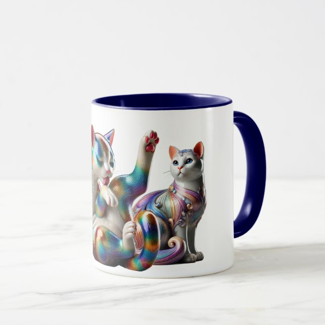Des chats magnifiques dont un faisant sa toilette. mugg (Framsida höger)