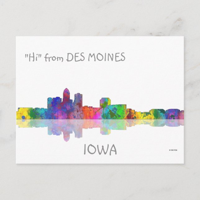 DES-MOINER, IOWA SKYLINE - vykort (Framsida)