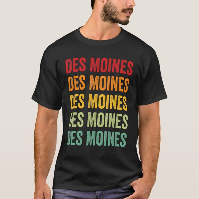 Des Moines County Iowa Regnbåge Text Design T Shirt (Framsida)