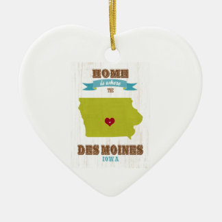 Des Moines hem- Iowa karta - är var hjärtan är Julgransprydnad Keramik