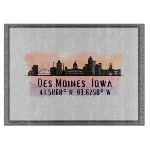 Des Moines IA City Skyline Latitude och Longitud
