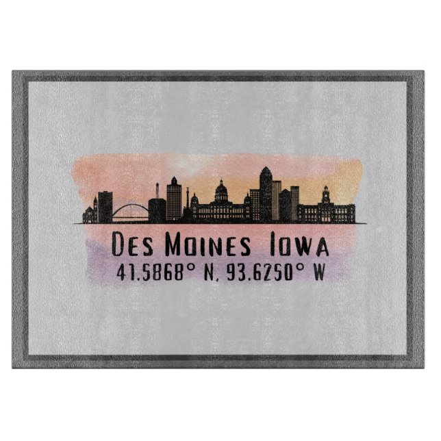 Des Moines IA City Skyline Latitude och Longitud (Framsidan)