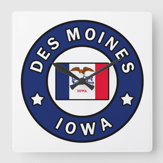Des Moines Iowa Fyrkantig Klocka (Framsida)