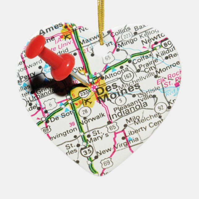 Des Moines Iowa Julgransprydnad Keramik (Framsidan)