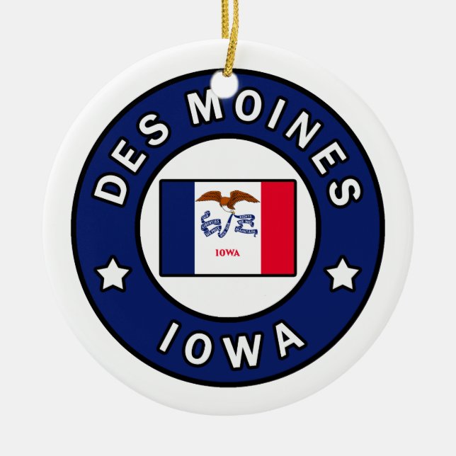 Des Moines Iowa Julgransprydnad Keramik (Framsidan)