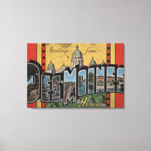 Des Moines, Iowa - Large Brev Scenes Canvastryck