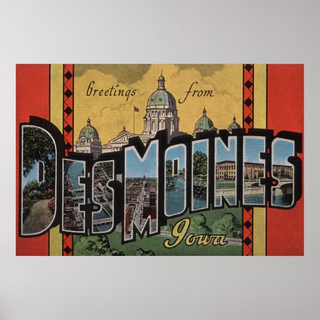 Des Moines, Iowa - Large Brev Scenes Poster (Framsidan)