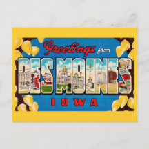  Des Moines Iowa Retro vykort
