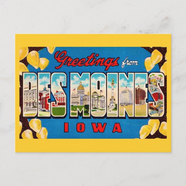  Des Moines Iowa Retro vykort (Framsida)