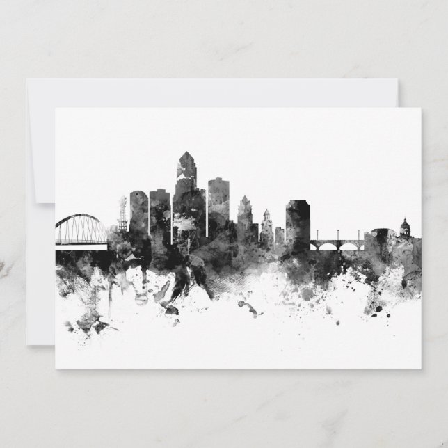 Des Moines Iowa Skyline Black White Inbjudningar (Framsida)