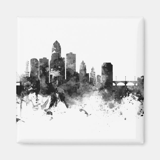 Des Moines Iowa Skyline Black White Magnet (Framsidan)