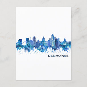 Des Moines Iowa Skyline Blue Helg Vykort